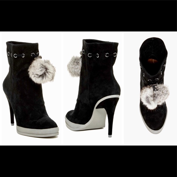 BCBGMAXAZRIA Perry Fur Pom High-heel Ankle Bootie - Picture 8 of 9